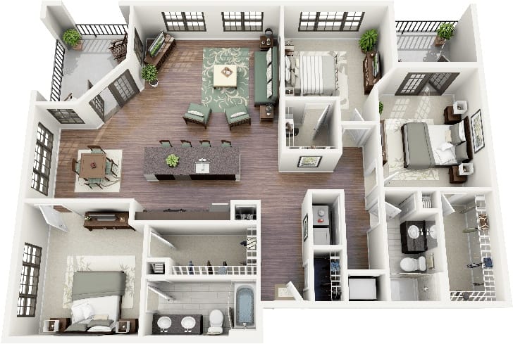 3 bedroom floor plan apartment 3