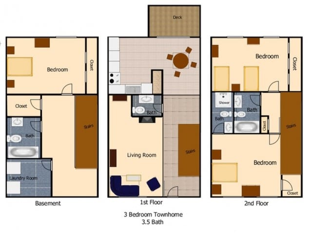 3 bedroom townhouse floor plans 2
