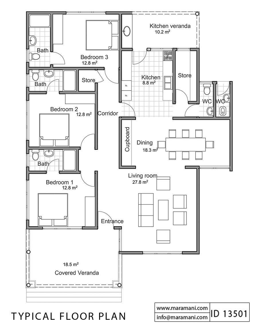 3 room house floor plan 3