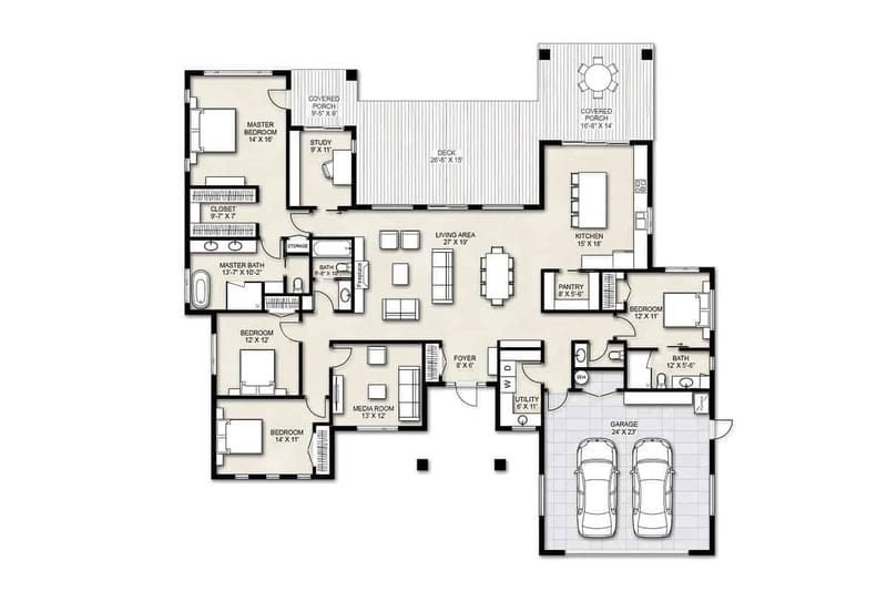 4 bedroom 1 story floor plans 4