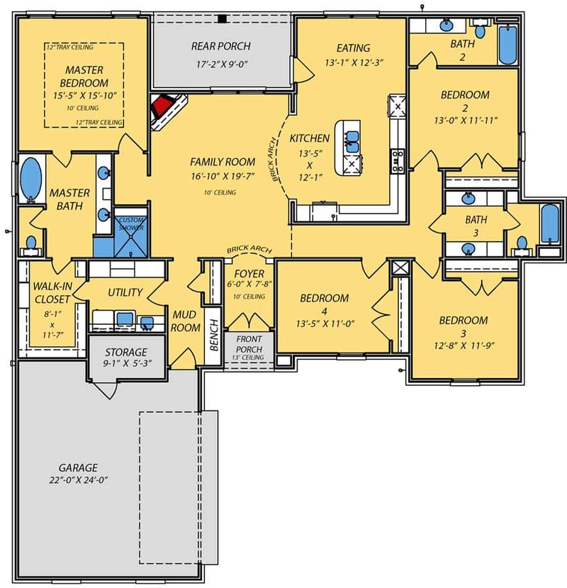 4 bedroom 3 bath 1 story house plans 3