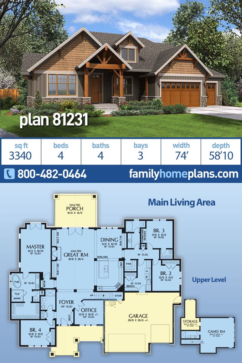 4 bedroom craftsman floor plans 1
