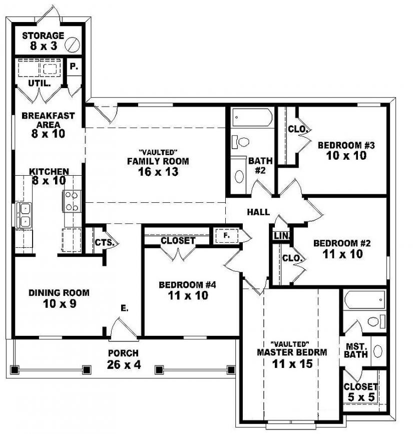 4 bedroom house plans one story 5