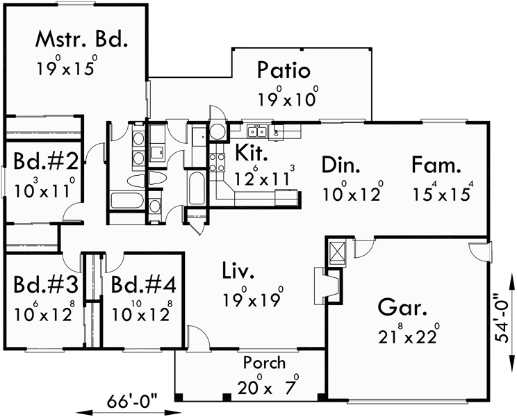 4 bedroom house plans one story 5