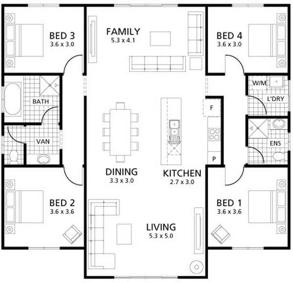 4 bedroom single story floor plans 5