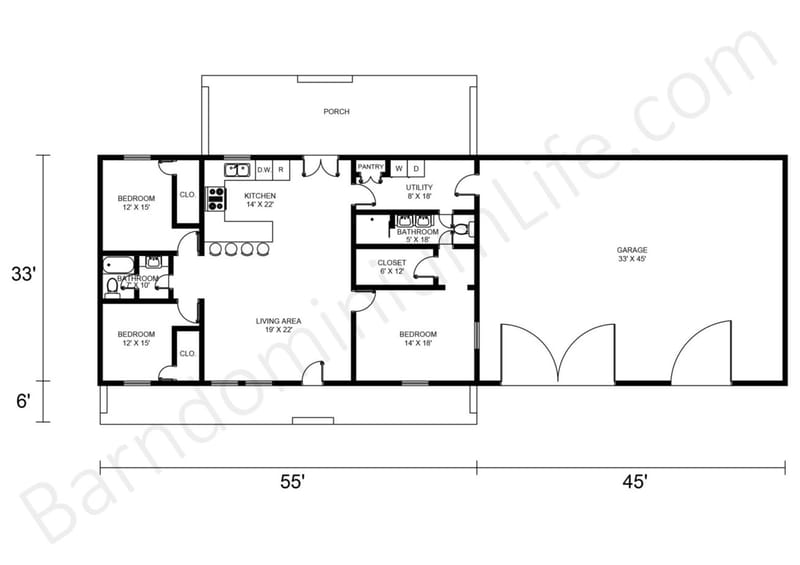 barndominium floor plans 3 bedroom 2