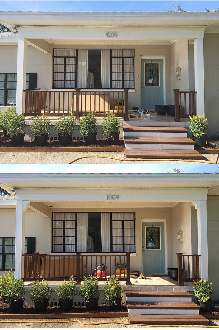 before and after concrete front porch makeover 2
