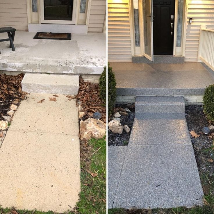 before and after concrete front porch makeover 5
