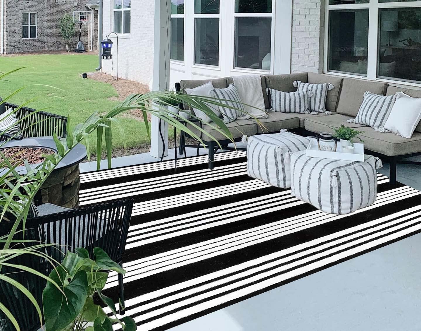 black and white striped outdoor carpet 2