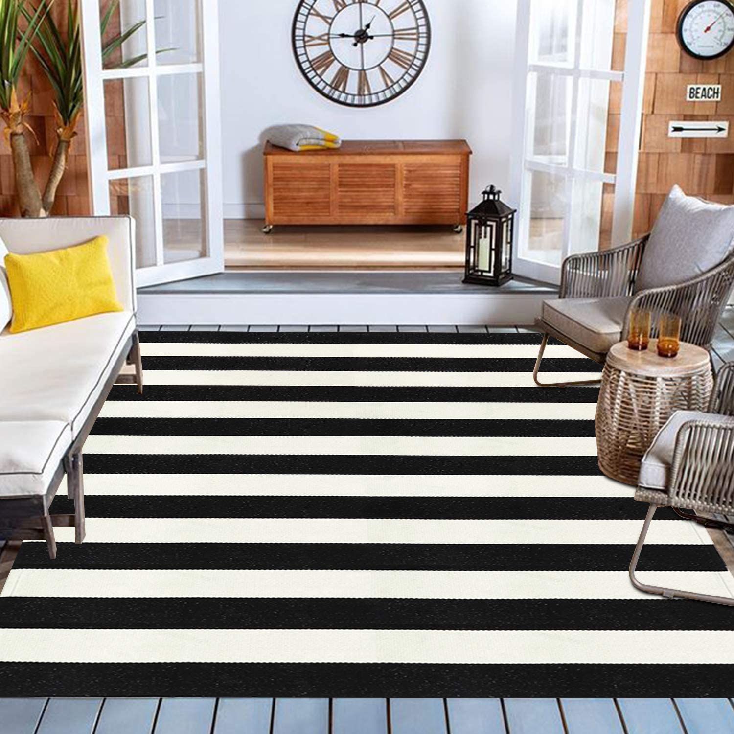 black and white striped outdoor carpet 3