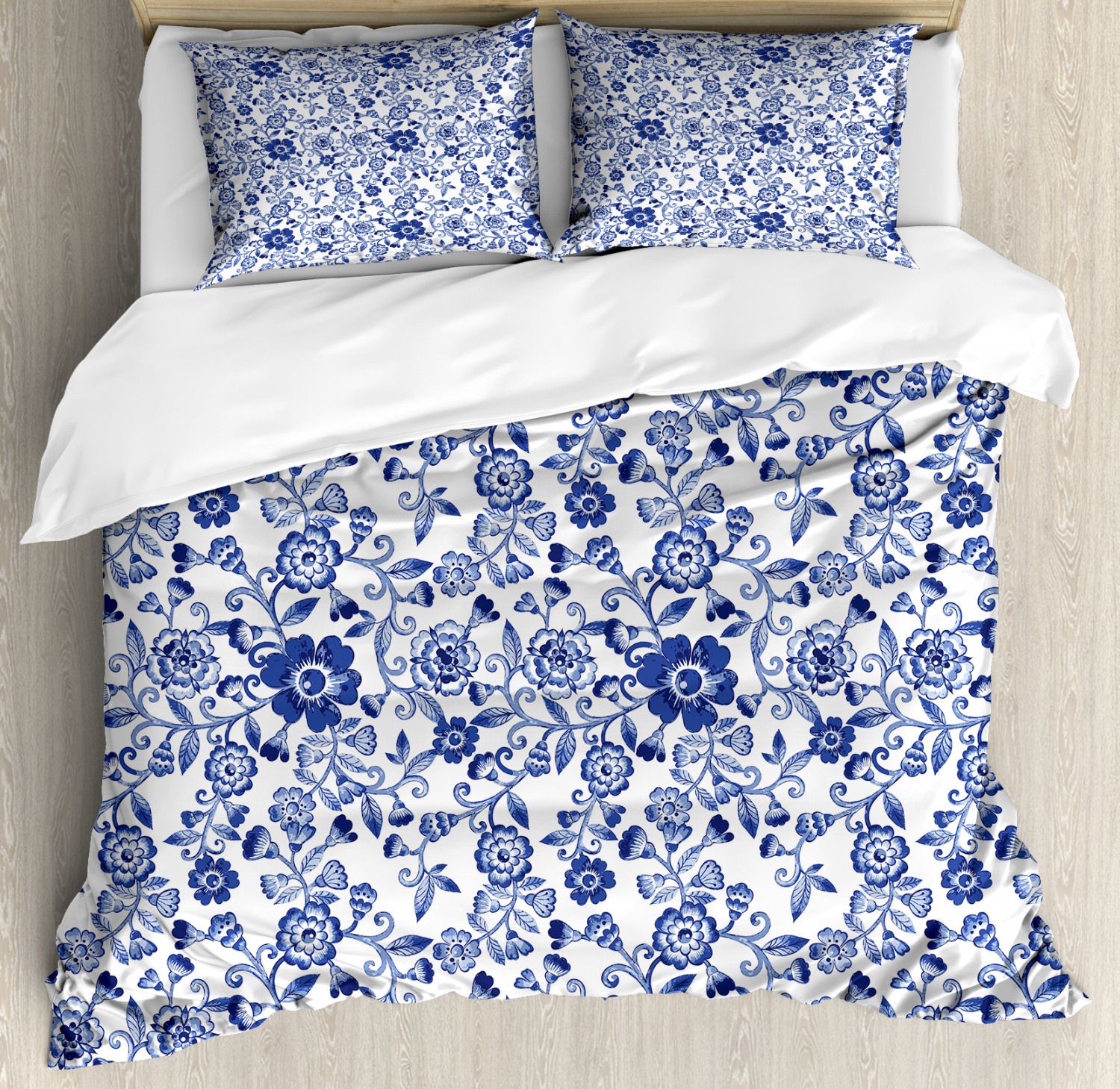 blue and white floral bedspread 3