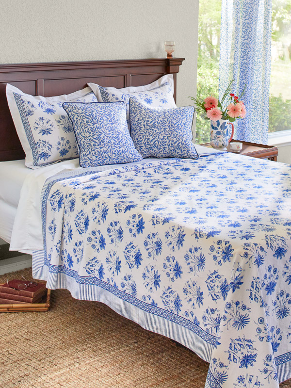 blue and white floral bedspread 5