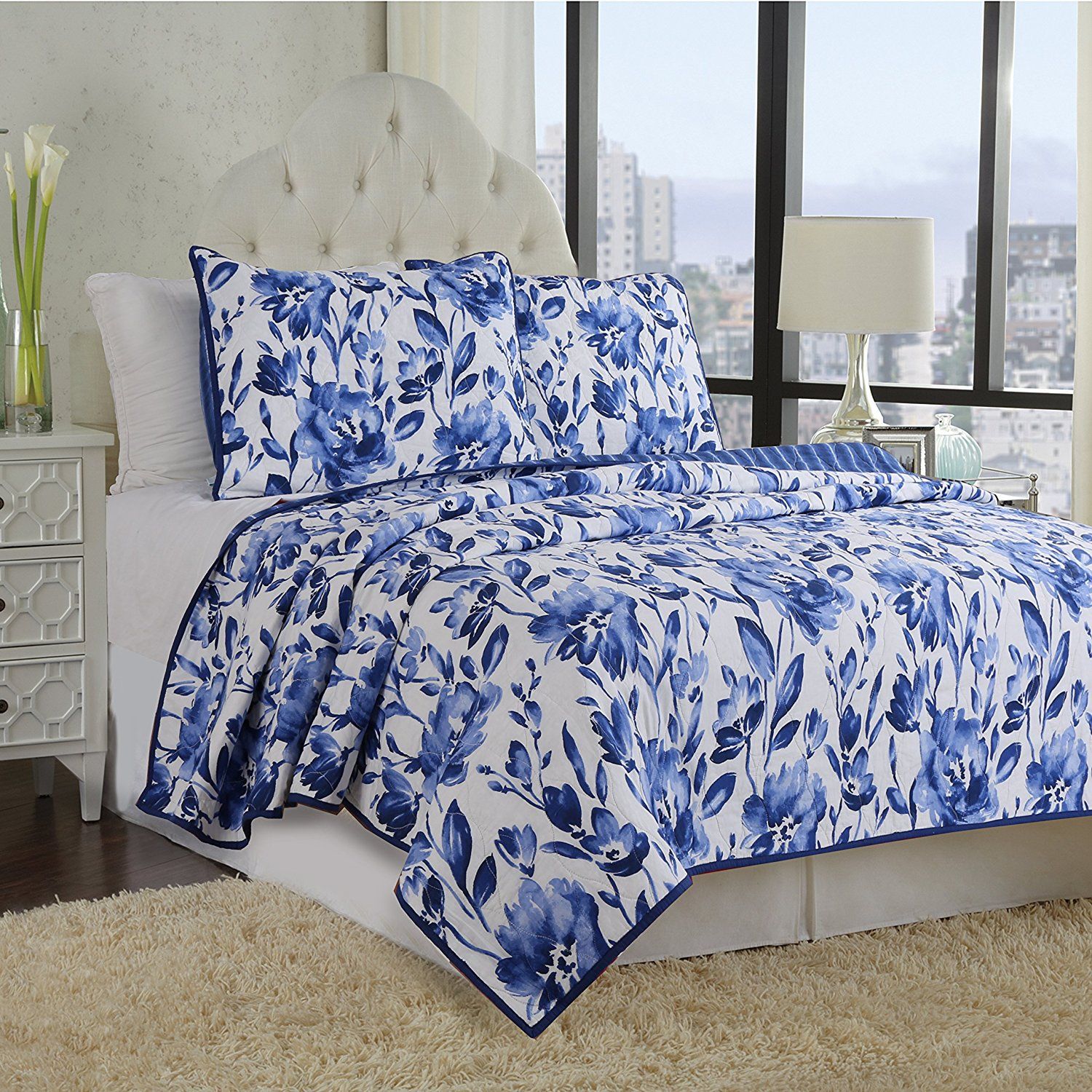 blue and white floral bedspread 1