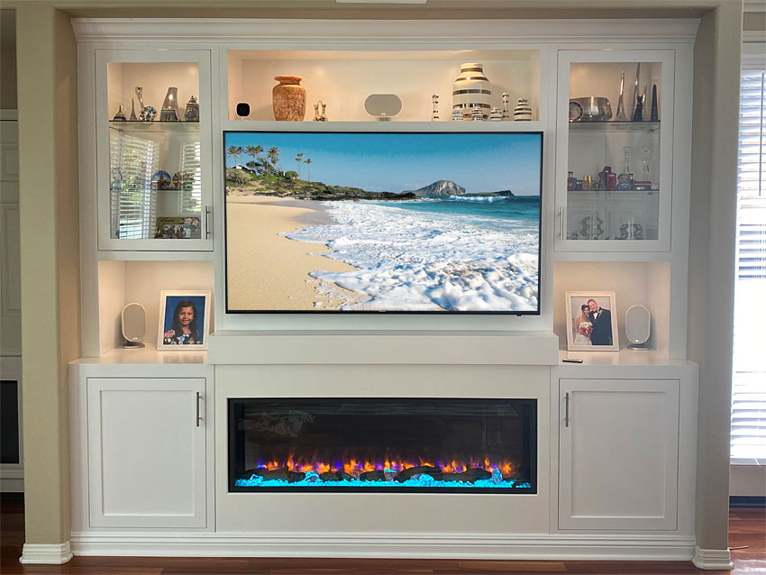 custom built in entertainment center with fireplace 2