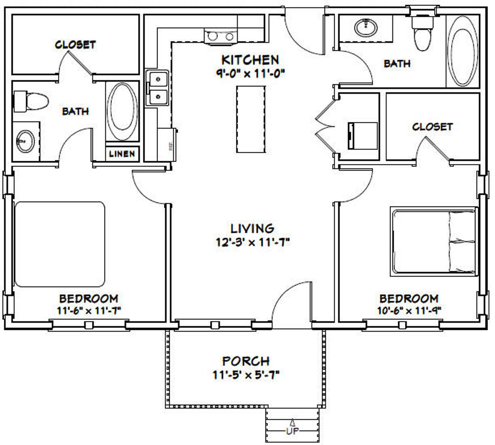 floor plans for a 2 bedroom 2 bath house 4