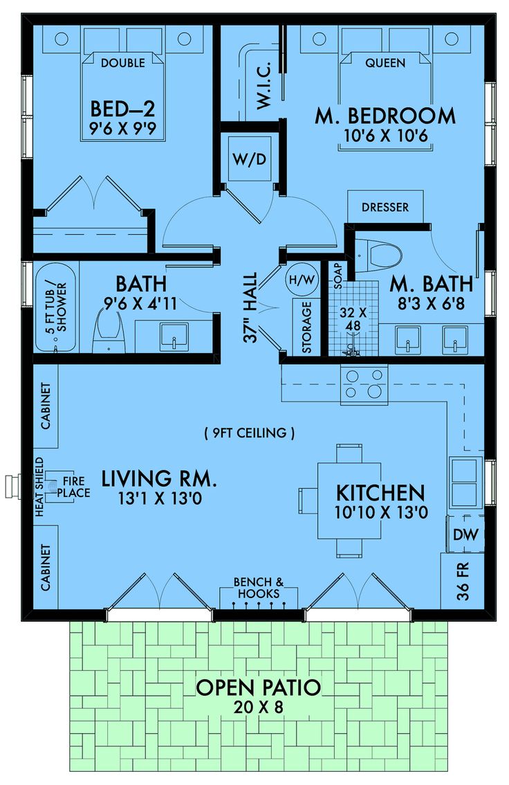 floor plans for a 2 bedroom 2 bath house 5