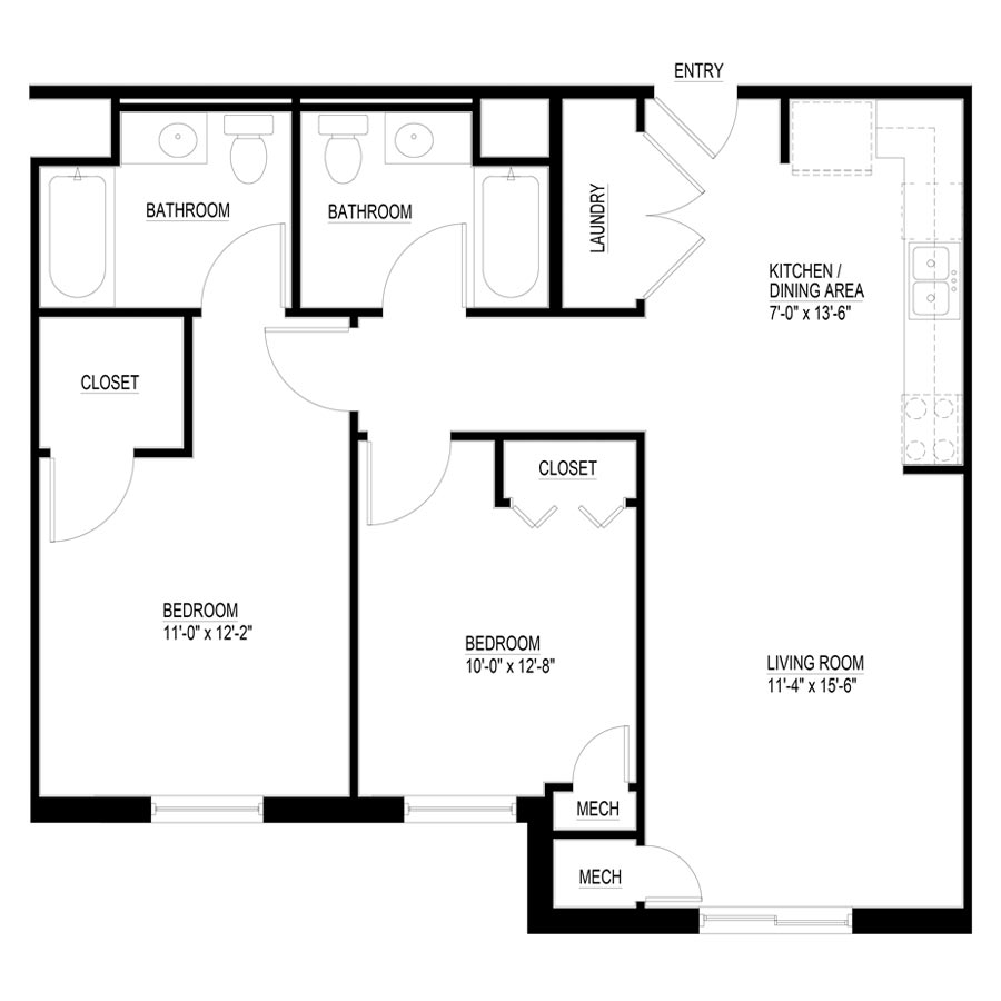 floor plans for a 2 bedroom 2 bath house 2