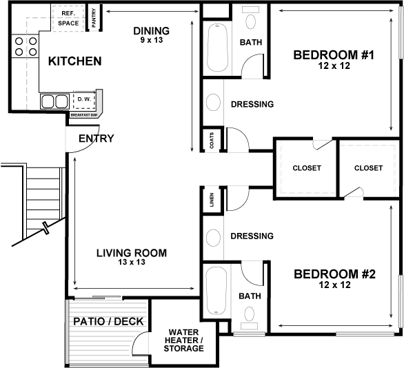 floor plans for a 2 bedroom 2 bath house 3
