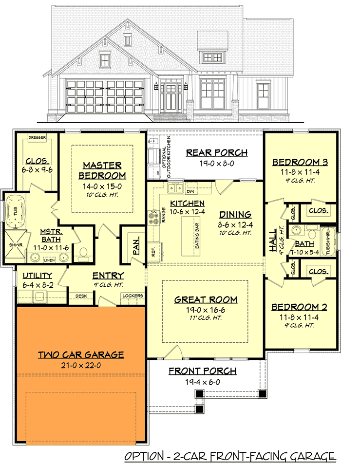 home plans with kitchen in front of house 3