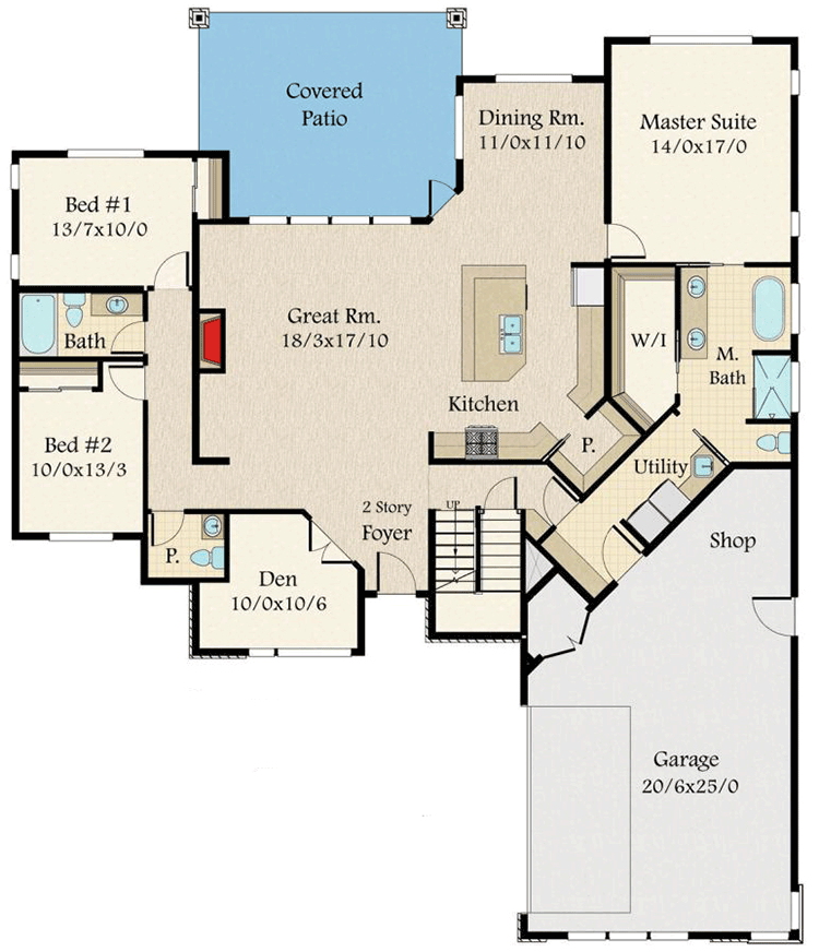 home plans with kitchen in front of house 1