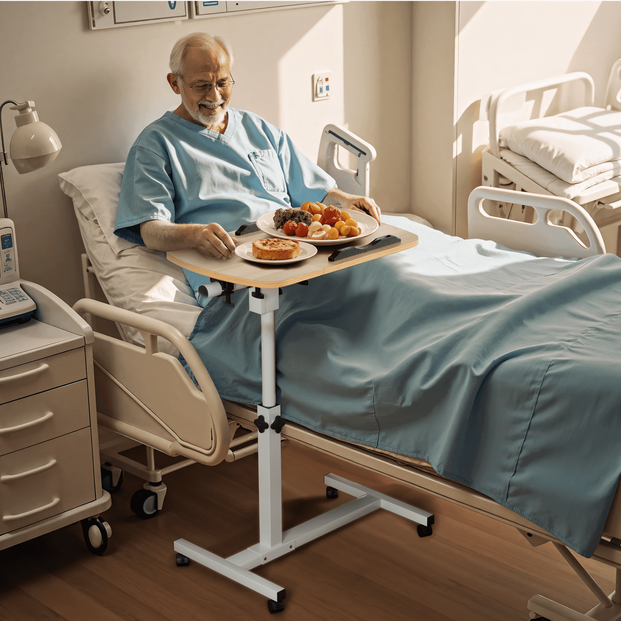 hospital bedside table on wheels 2