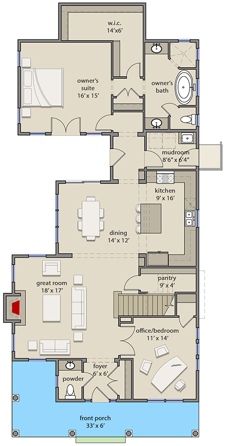 house plan narrow four bedroom 2
