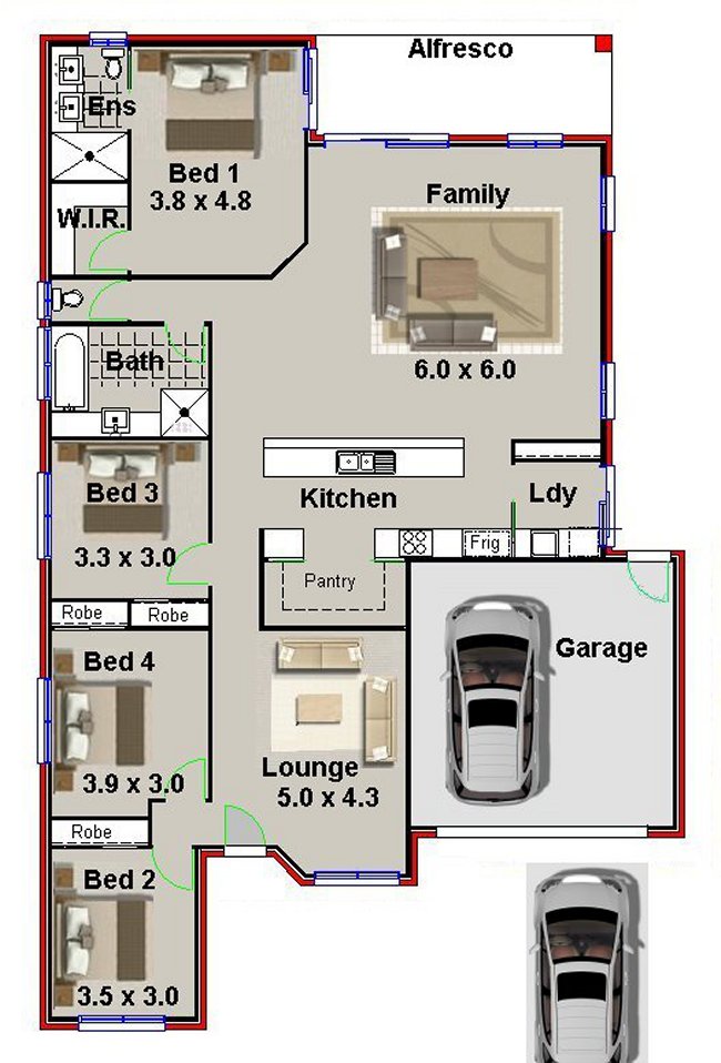 house plan narrow four bedroom 2