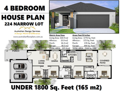 house plan narrow four bedroom 3