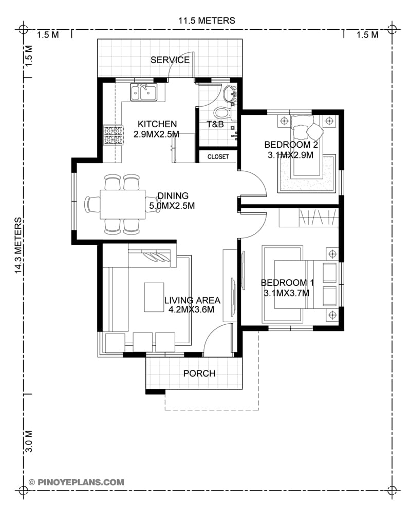 house plans for two bedroom house 5