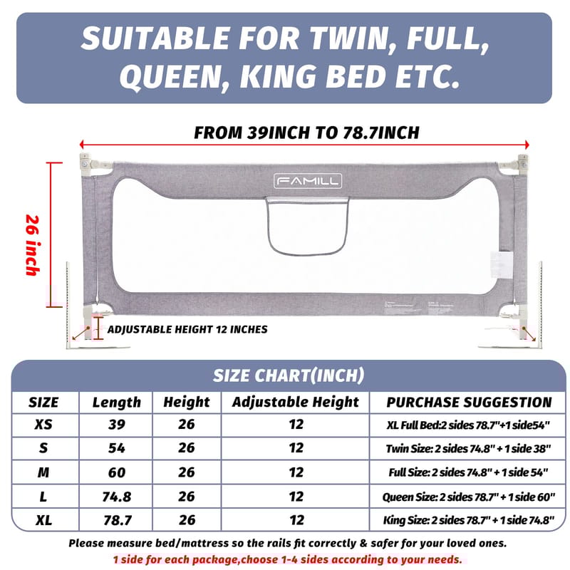how long are queen bed rails 3