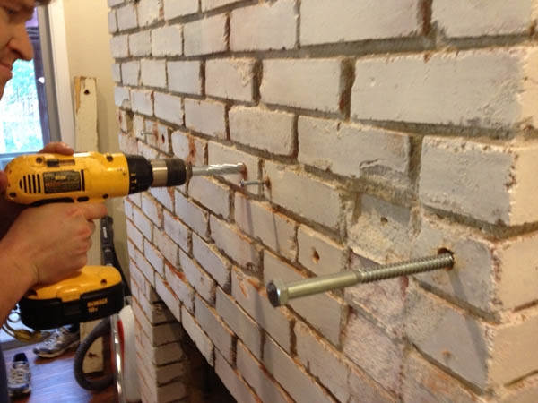 how to attach a mantel to a brick fireplace 5