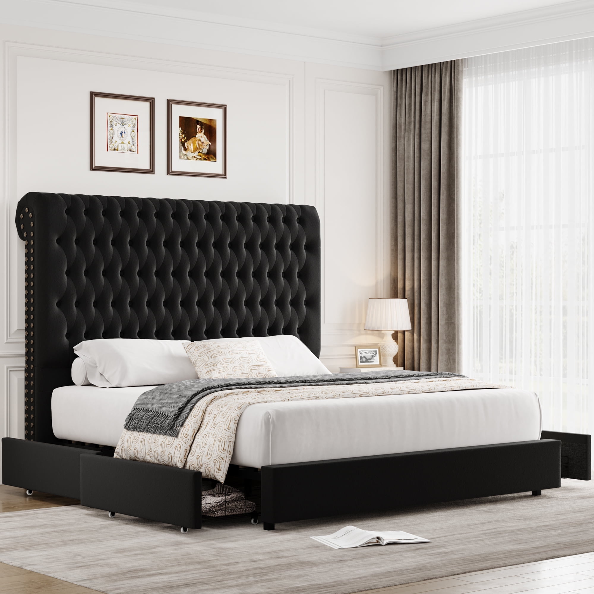 king size bed frame with tall headboard 2