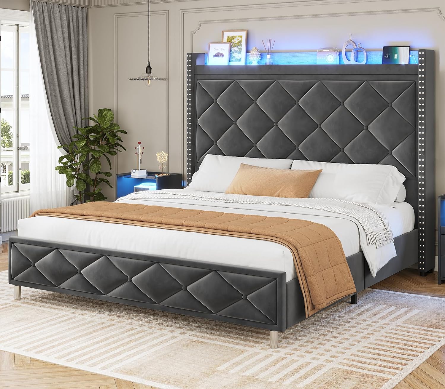 king size bed frame with tall headboard 4