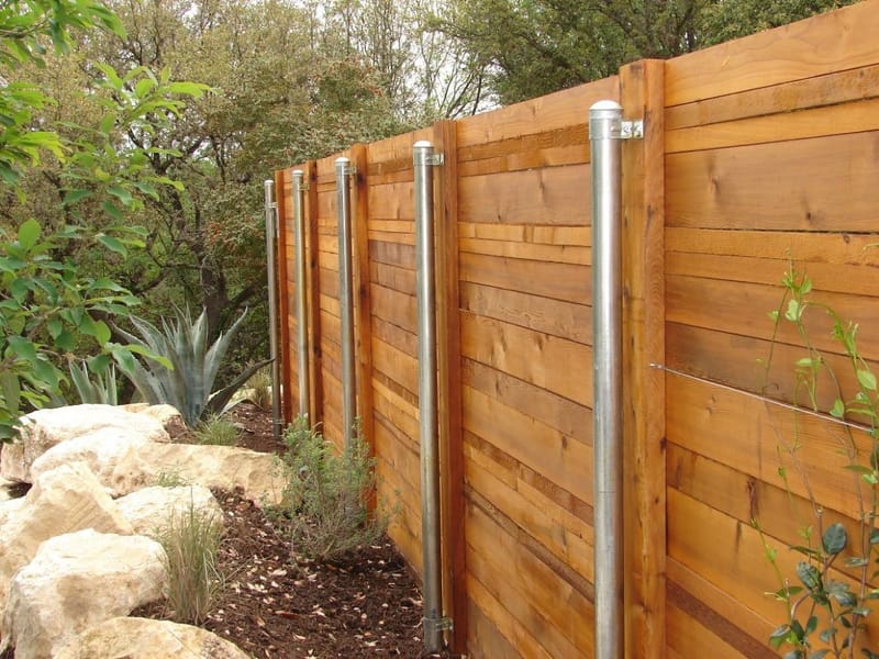 metal fence posts with wood fence 4