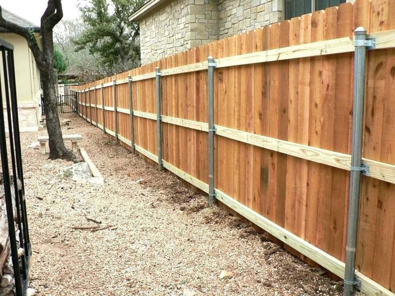 metal fence posts with wood fence 5