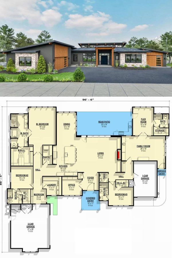 modern 4 bedroom house plans single story 2