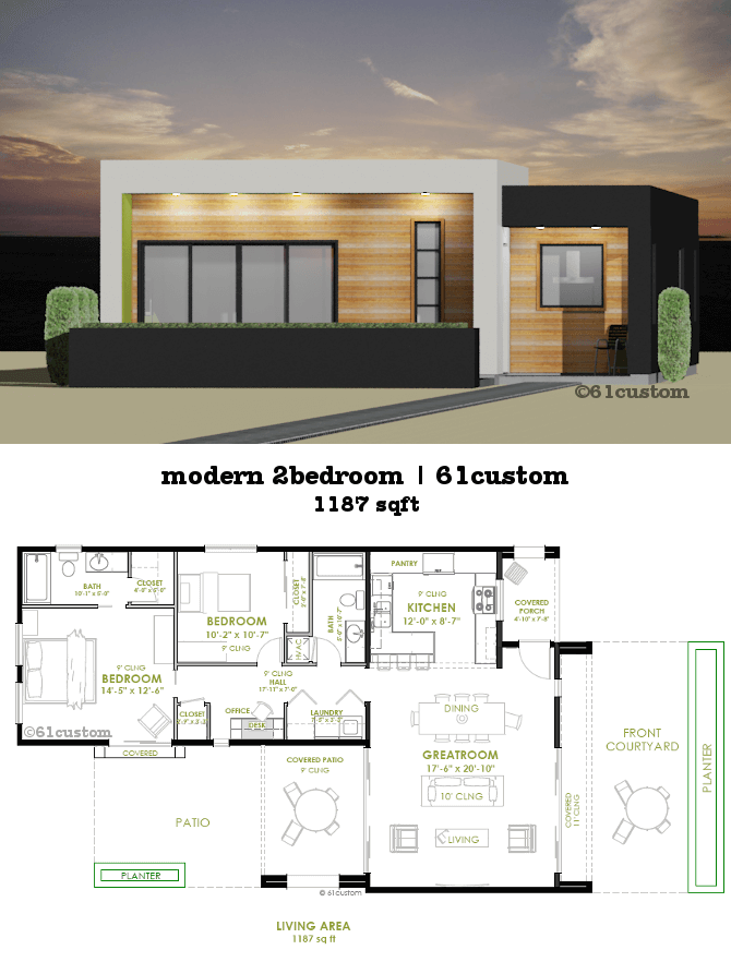 modern two bedroom house plans 2