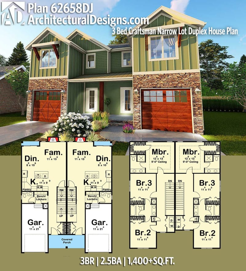 narrow lot duplex home plans 3