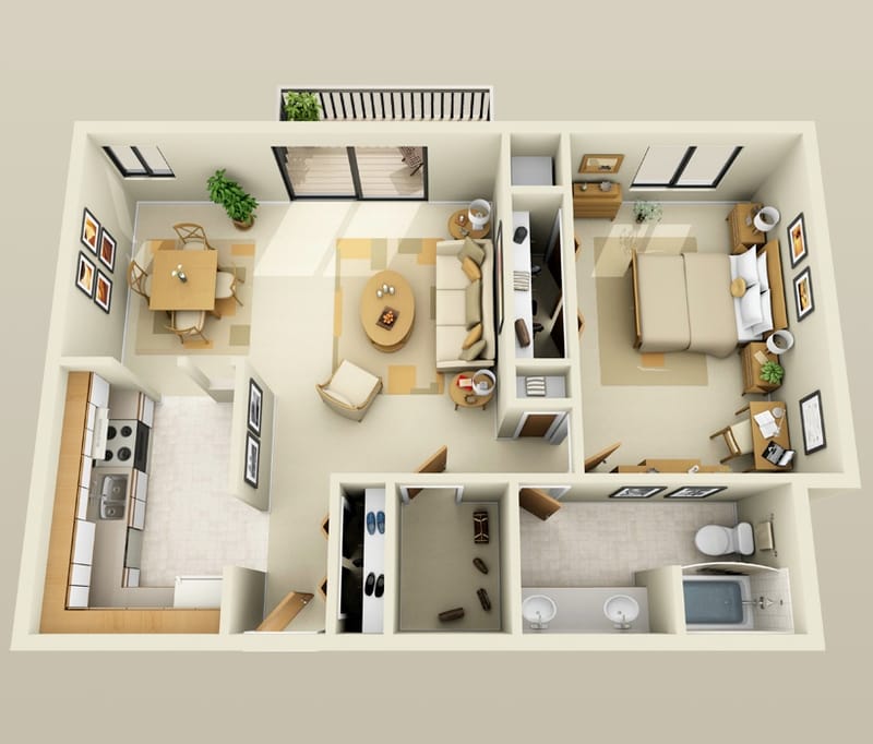 one bedroom apartment floor plans 4