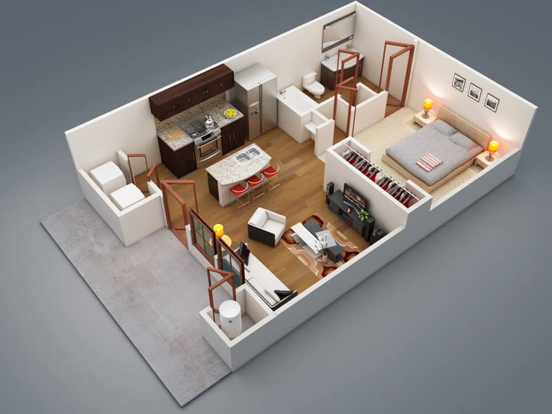 one bedroom home floor plans 1