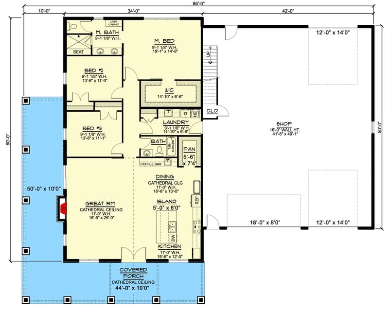 one story 3 bedroom barndominium floor plans 2