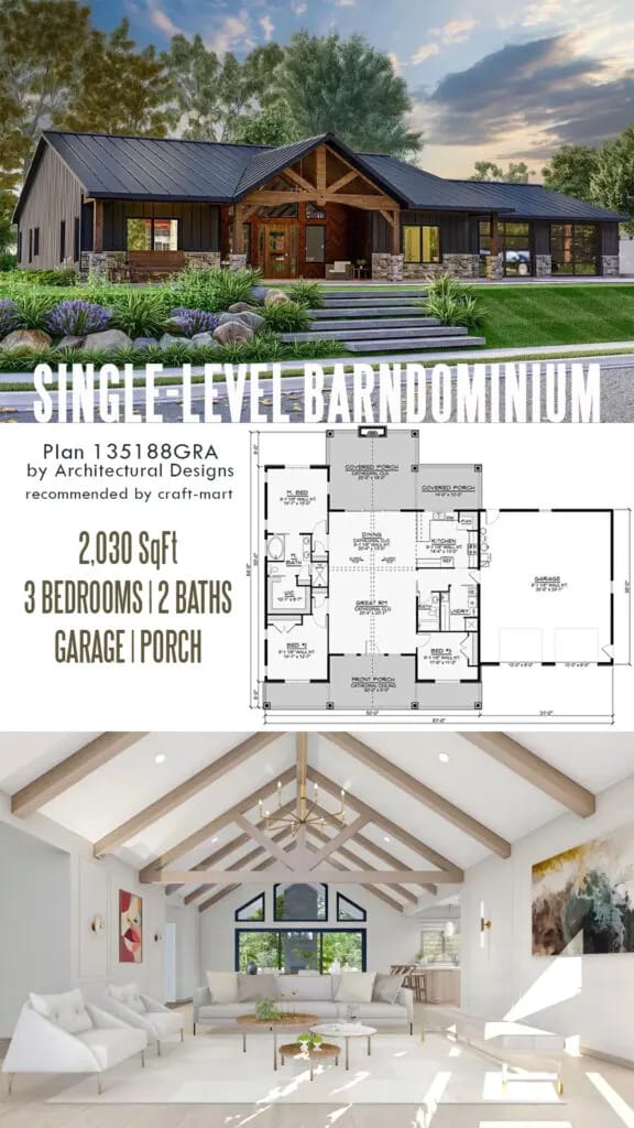 one story 3 bedroom barndominium floor plans 3