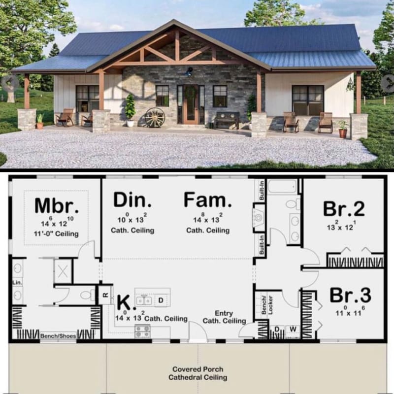one story 3 bedroom barndominium floor plans 5
