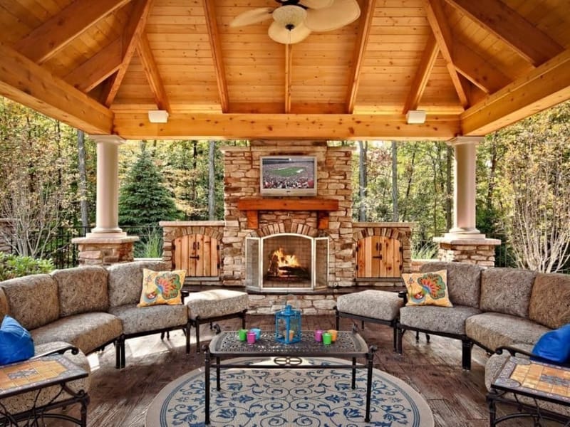 outdoor patio designs with fireplace 4