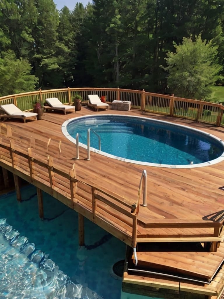 oval above ground pool with deck 2