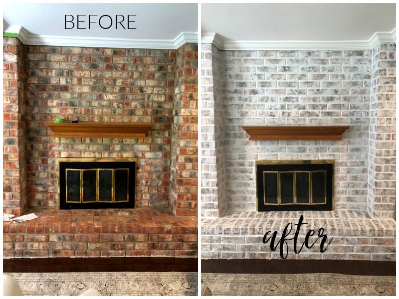 painting over brick fireplace before and after 2