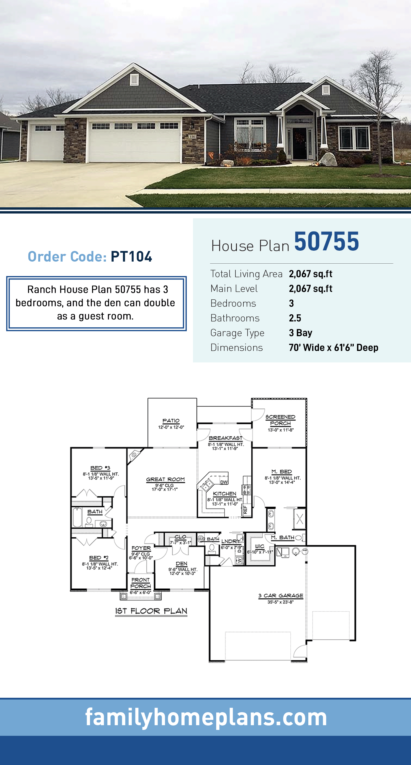 ranch style house plans with 3 car garage 5