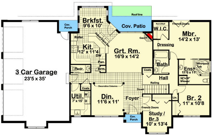 ranch style house plans with 3 car garage 4