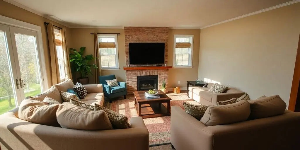 rectangle living room layout with fireplace 4