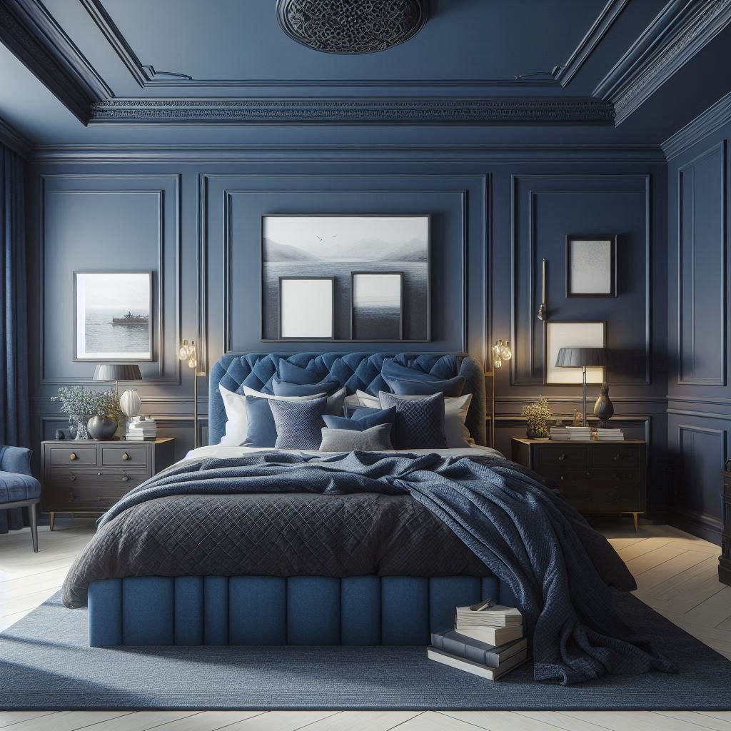 romantic cozy navy blue bedroom 4